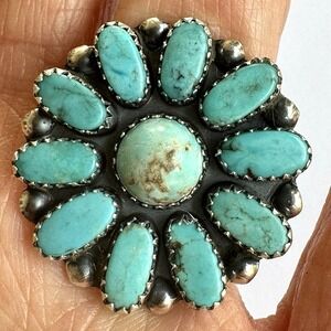 Navajo Turquoise Cluster Ring Sz 5.5 Sterling Signed‎ ML Perry Native American